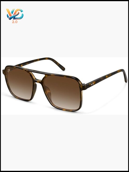 Square Aviator Sunglasses Retro Trendy UV Protection Shades Double Bar Frame main image 5